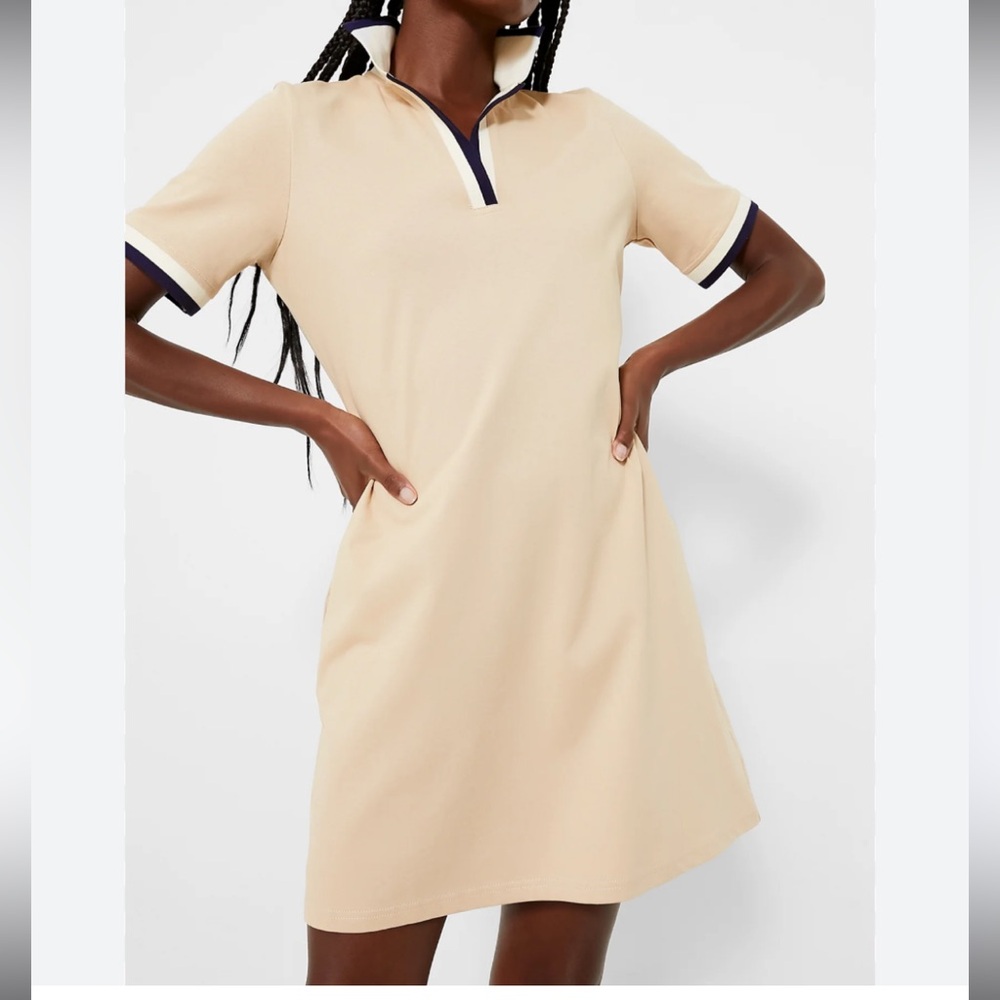 Tuckernuck Beige Polo Midi Dress with Navy Trim